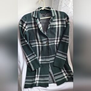 Green Plaid Long Cardigan Sweater